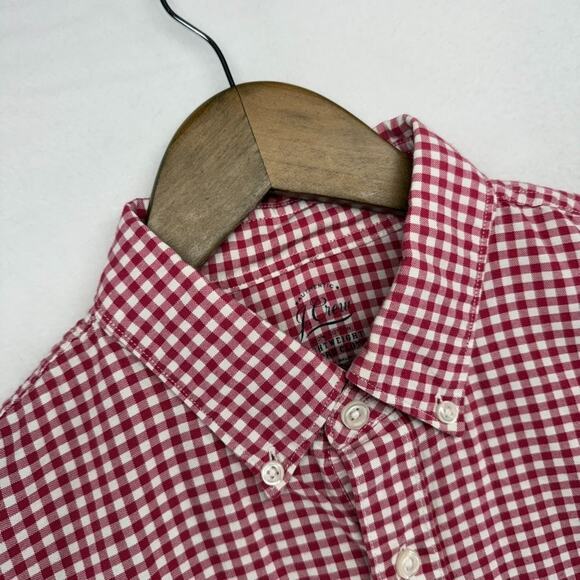J Crew Lightweight Oxford Shirt Men's Medium Red White Picnic Check Gingham Flex - Picture 1 of 11